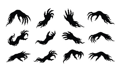 Spooky ghost hands and monster claws silhouettes set for Halloween vector illustration © Avartde