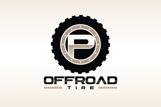 Off Road Tire Logo with Stylized P and Tread Pattern