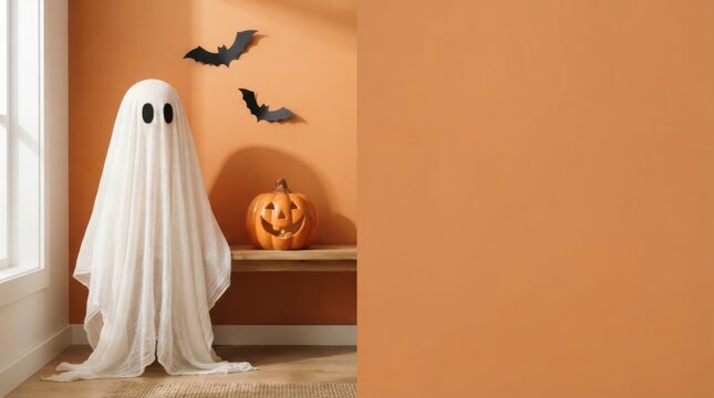 Cloth Sheet Ghost Standing in Cozy Room