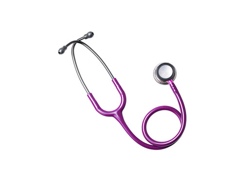 Purple medical stethoscope isolated on transparent background.