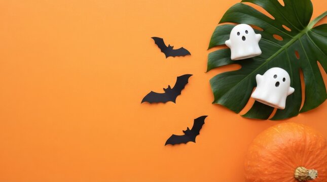 Cute Ghosts and Pumpkin Flat Lay Decor