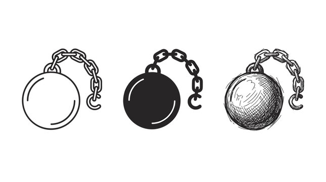 Three Metal Ball and Chain Icons in Different Styles