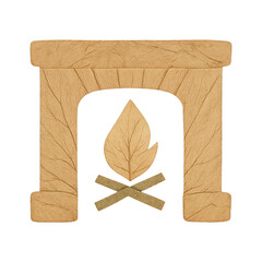 Obraz premium PNG Rustic fireplace with leaf flame.