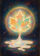 Obraz premium Vibrant cosmic maple leaf artwork.
