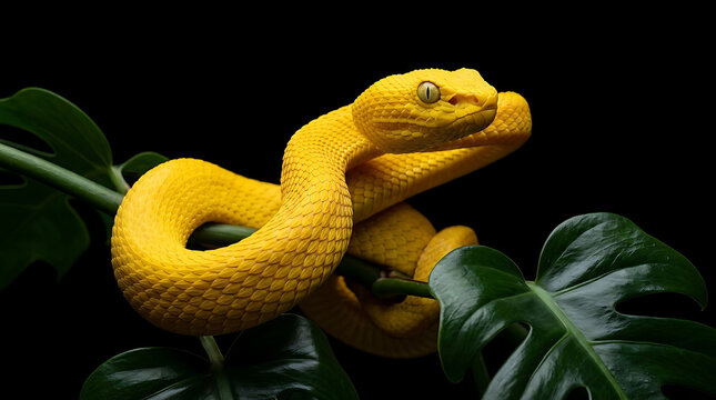 Golden Python Snake Coiled on Dark Background Wildlife Portrait