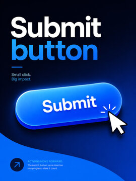 Modern 3D Blue Submit Button With Cursor Click For Web Marketing