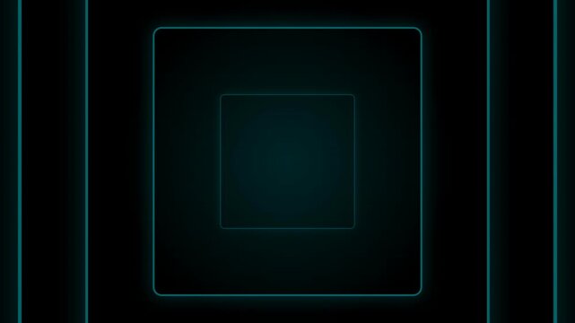 Green neon square frame glowing on dark abstract background

