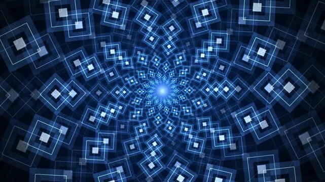 Futuristic Blue Diamond Tunnel Loop with Glowing Geometric Rhombus Motion Background. Abstract Cyber Diamond Grid Vortex Loop