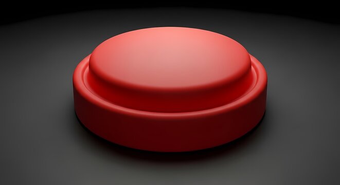 Big red push button on a dark surface for emergency or action with a round red