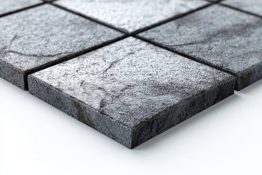 Close-up of textured gray stone tiles arranged in a grid pattern, showcasing the rugged, natural beauty of the material.