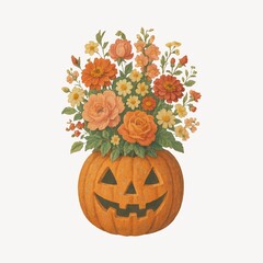Obraz premium Pumpkin floral arrangement illustration