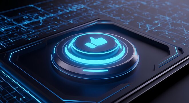 Glowing digital like button icon on a dark background with generated by AI