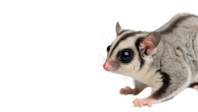 Cute wild small sugar glider marsupial crawling isolated on transparent background