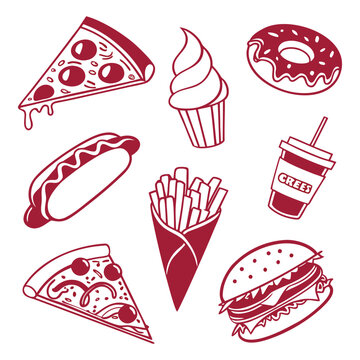 Delicious flat design junk food set illustration