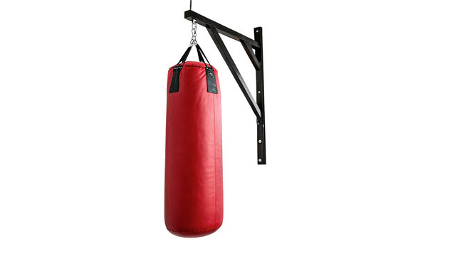 Heavy duty red leather boxing punching bag isolated on transparent background
