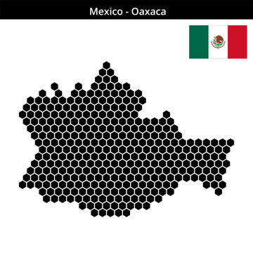 Map of Mexico region Oaxaca in medium hexagonal dots