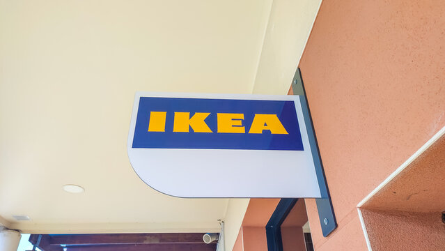 Le Mans, France - July 26, 2026: IKEA store sign displayed on exterior wall with blue and yellow colors, modern architecture visible