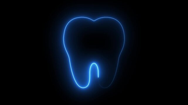 Glowing neon tooth animation with pulsing blue light effect for dental care and oral health concepts