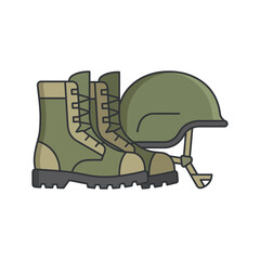 Obraz premium Military Combat Boots and Tactical Helmet Vector Illustration