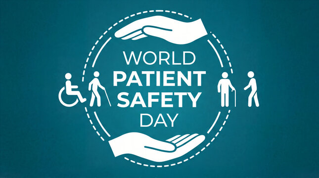 World patient safety day graphic concept with people icons and protective hands