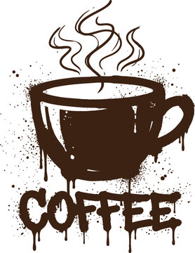 Coffee cup illustration with steam and graffiti drip effect beverage caffeine