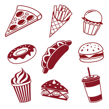 Isolated flat icons of fast food items