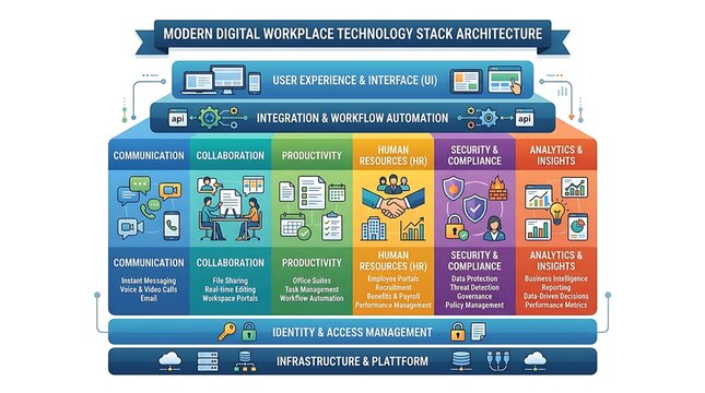 Infographic showing modern digital workplace technology architecture