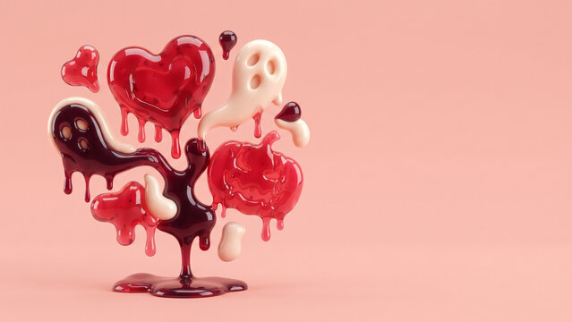 halloween syrup pop 3d render with dripping red and dark syrup shapes