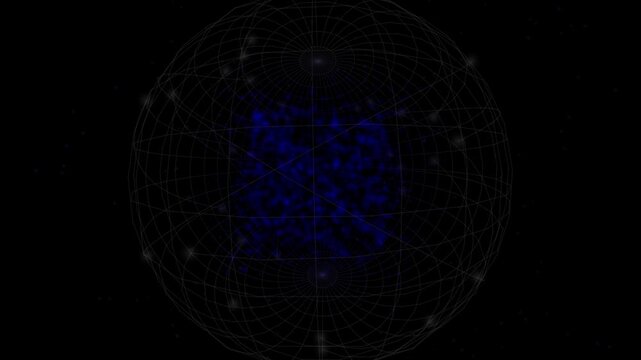 Blue nebula within geodesic sphere, cosmic digital simulation background