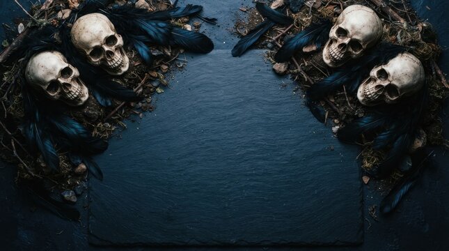 Gothic Skull Frame On Dark Slate Background