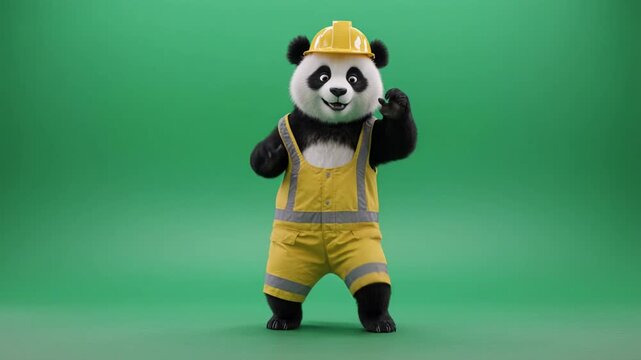 Construction Panda Dancing with Joy in Studio Lighting for Commercial Projects