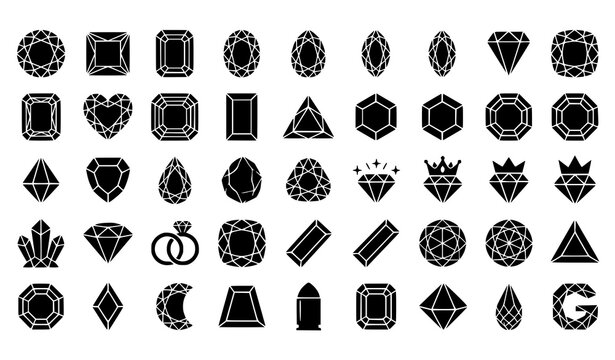 Luxury Diamond Logo Vector Pack with Gemstone Cut Icons Abstract Black Jewelry Collection