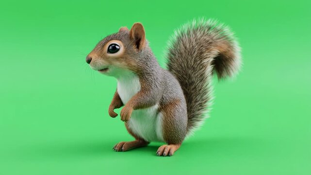 Cute squirrel animated character in sequence against a green screen background for animation projects