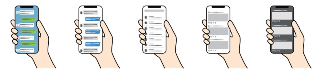 スマホでメッセージやSNSアプリを操作する手元のバリエーションセット © color