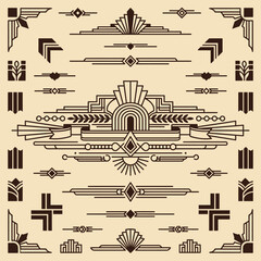 Art Deco Geometric Ornament Collection in Black and White. © e8studio