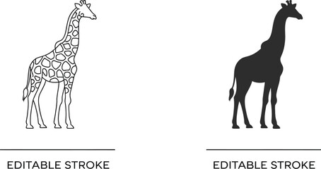 Minimal Giraffe Icon Set featuring elegant animal vector illustrations, editable stroke outlines, wildlife symbols, safari themes, nature elements, and modern design graphics. © GAjam