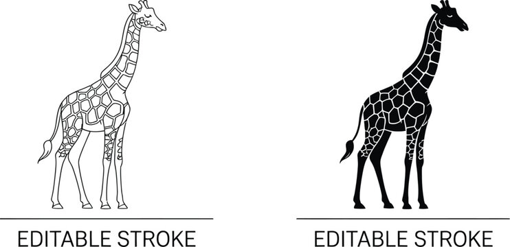 Minimal Giraffe Icon Set featuring elegant animal vector illustrations, editable stroke outlines, wildlife symbols, safari themes, nature elements, and modern design graphics.