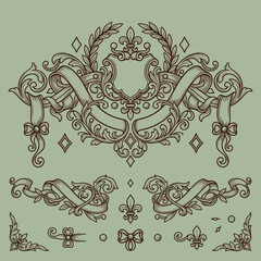 Ornate vintage decorative scrollwork and flourish design elements. © e8studio