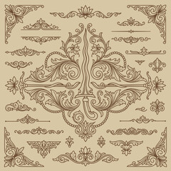 Ornate vintage floral scrollwork decorative elements collection. © e8studio