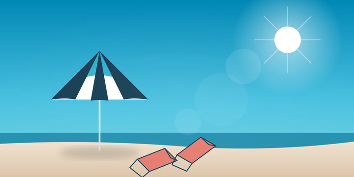 Minimalist beach scene with vector illustration sunny clear blue sky