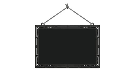 Black hanging chalkboard vector, blank dark message board with rope, empty restaurant menu slate sign, decorative framed blackboard for retail © Usman