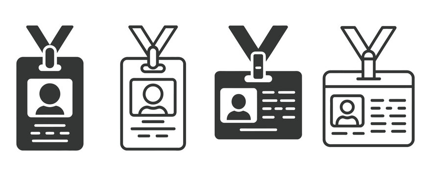 ID card icons with name badge, lanyard, access card and clip elements for corporate identity, security and business design