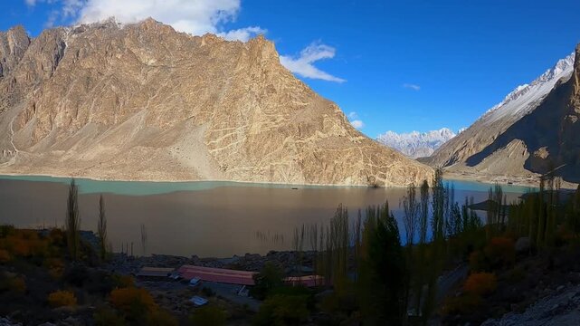 aerial landscape footage of Gilgit Baltistan in autumn season