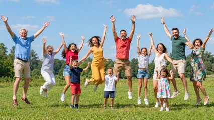 Obraz premium Happy Multigenerational Family Celebrating Together in a Sunny Meadow