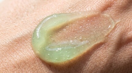 Fototapeta premium Close-up of clear cosmetic gel being applied to skin texture.