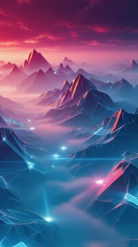 Colorful mountains illuminated by soft sunrise light and mist