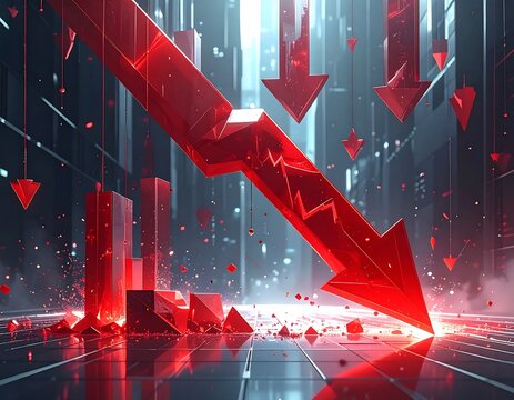 Red arrow falling down with market graph