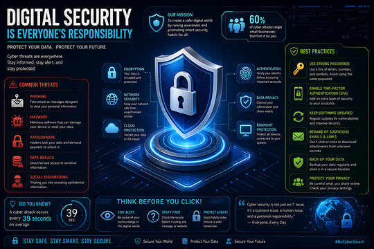 digital security and cybersecurity awareness infographic poster