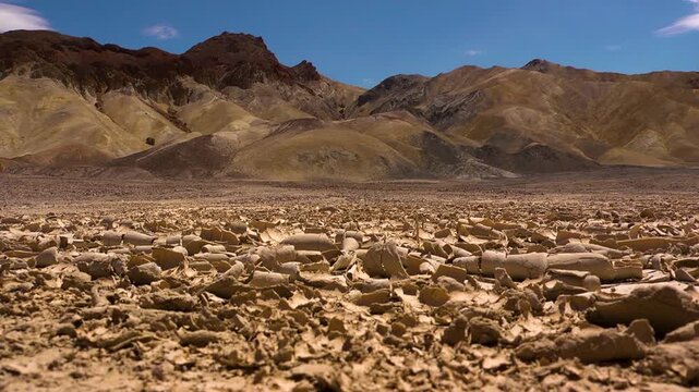 Wide shot of death valley mountains and dried up lake bed