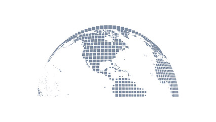 Rising pixel globe hemisphere showing the Americas - square dot halftone earth dome vector in grey blue with copy space for presentation and banner design © NaeemurRahman